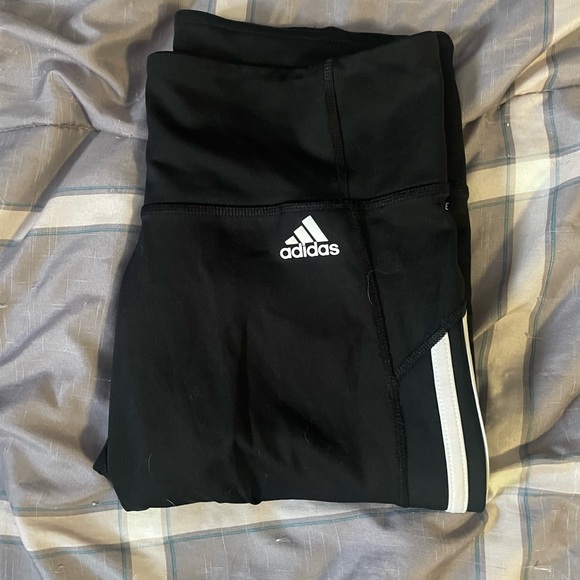 Adidas Black Leggings with White Accents - Picture 1 of 6